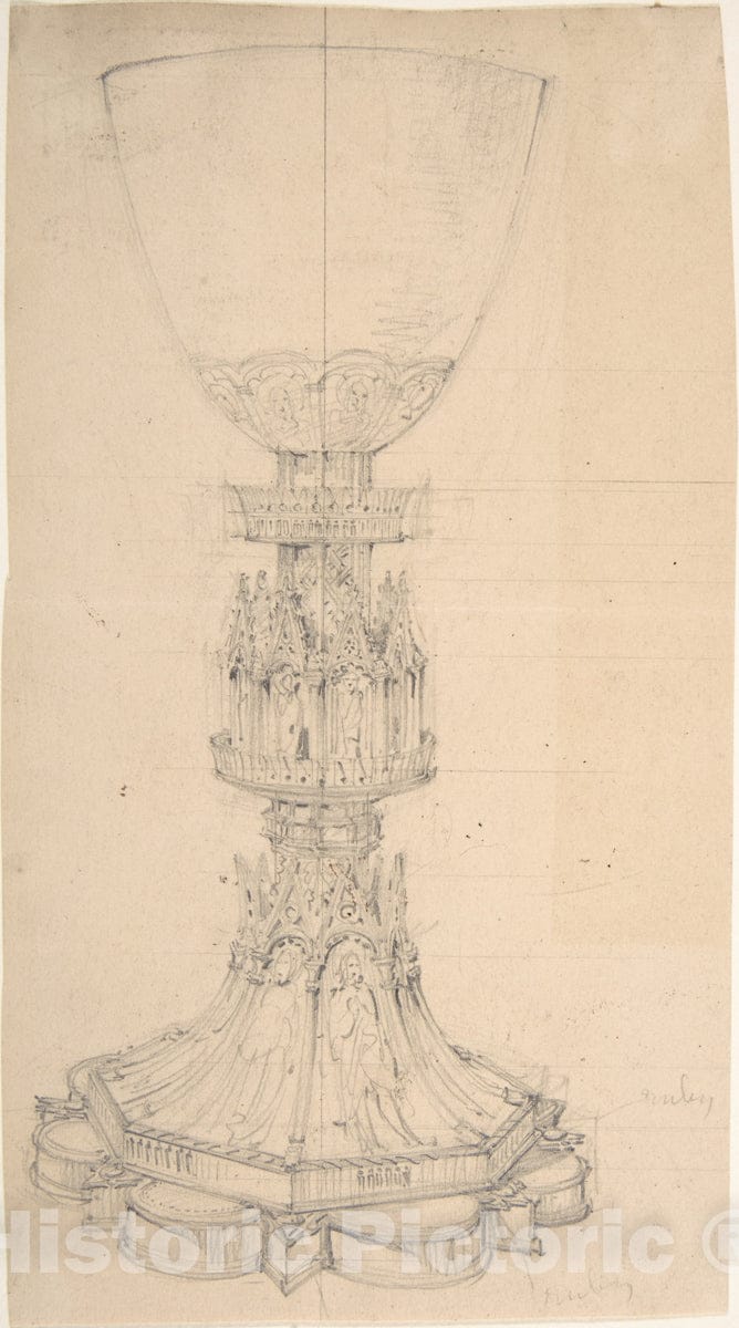 Art Print : British, 19th Century - Chalice Adorned with Saints, Bishops and Kings 1 : Vintage Wall Art