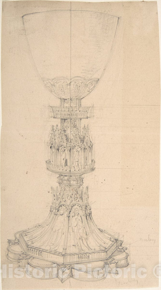 Art Print : British, 19th Century - Chalice Adorned with Saints, Bishops and Kings 1 : Vintage Wall Art