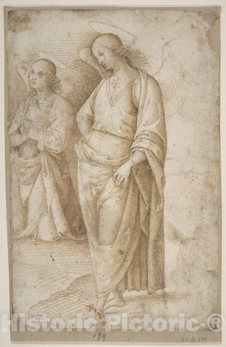 Art Print : Workshop of Perugino (Pietro di Cristoforo Vannucci) - Two Figures of Angels Standing : Vintage Wall Art