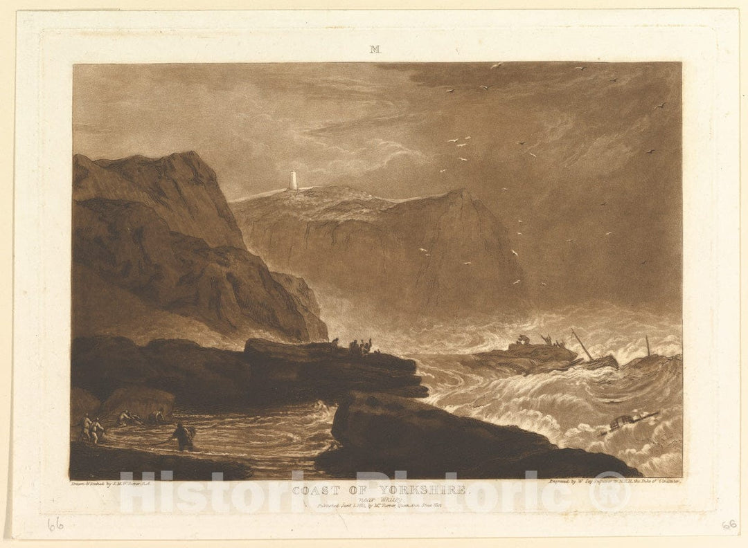 Art Print : Designed and Etched by Joseph Mallord William Turner - Coast of Yorkshire, Near Whitby (Liber Studiorum, Part V, Plate 24) 1 : Vintage Wall Art