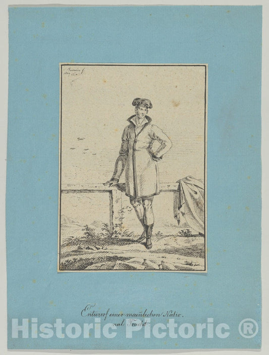 Art Print : Johann Andreas Boerner - Design for a Male National Costume : Vintage Wall Art