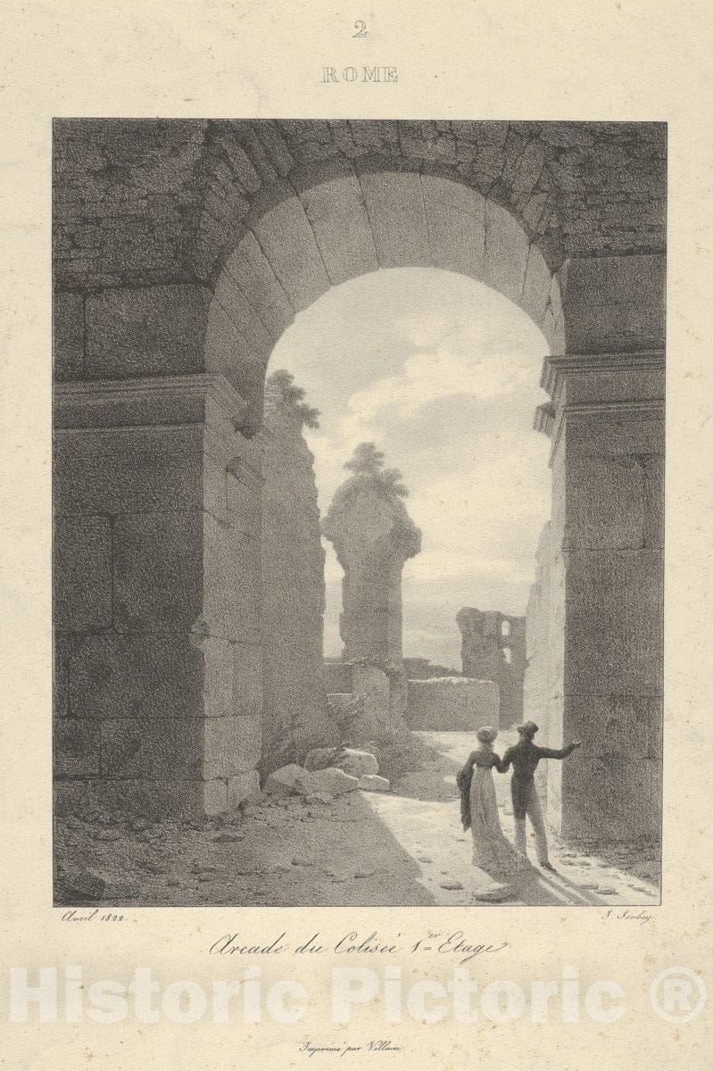 Art Print : Jean-Baptiste Isabey - Archway of The Colosseum, First Level : Vintage Wall Art