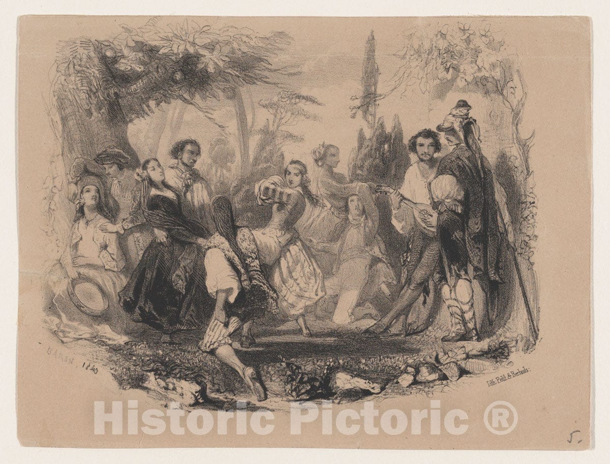 Art Print : Henri-Charles-Antoine Baron - Venitian Songs, Act V of Cosima; (Verso) Title Page for 'Album Musical' : Vintage Wall Art