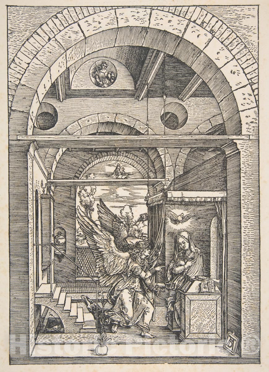 Art Print : Albrecht Dürer - The Annunciation, from The Life of The Virgin, Latin Edition, 1511 : Vintage Wall Art