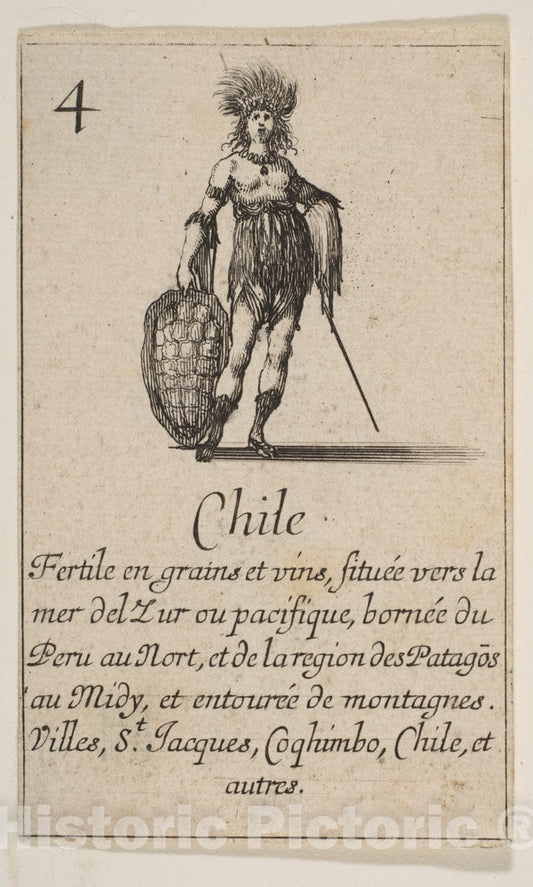 Art Print : Etched by Stefano Della Bella - Chile, from 'Game of Geography' (Jeu de la Géographie) 2 : Vintage Wall Art
