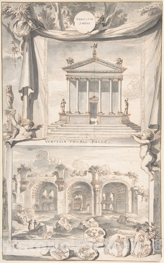 Art Print : Jan Goeree - A Reconstruction of The Templum Pacis (Above) and a View of The Ruins (Below) : Vintage Wall Art