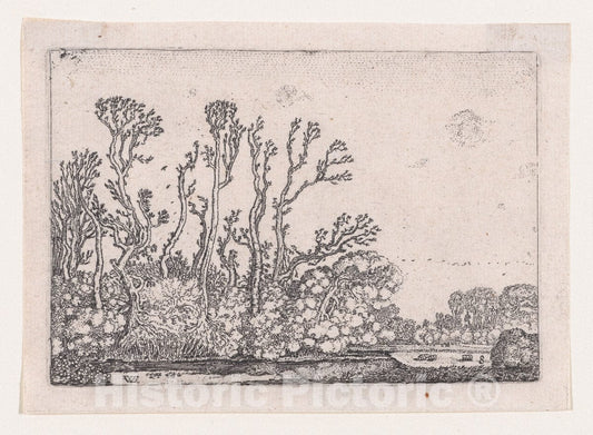 Art Print : Willem Pietersz. Buytewech - Herd of Sheep Near The Water, from Verscheyden Landtschapjes (Various Landscapes), Plate 8 : Vintage Wall Art