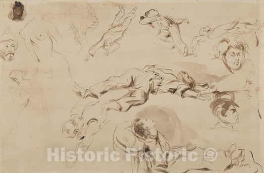 Art Print : Eugène Delacroix - Figure Studies, Related to Liberty Leading The People : Vintage Wall Art