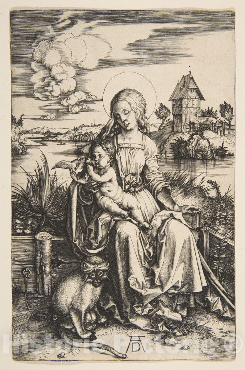 Art Print : Albrecht Dürer - Virgin and Child with The Monkey : Vintage Wall Art