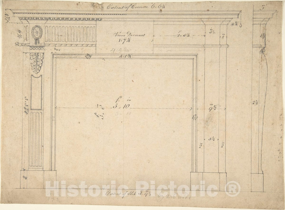 Art Print : Sir William Chambers - Design for a Chimneypiece 5 : Vintage Wall Art