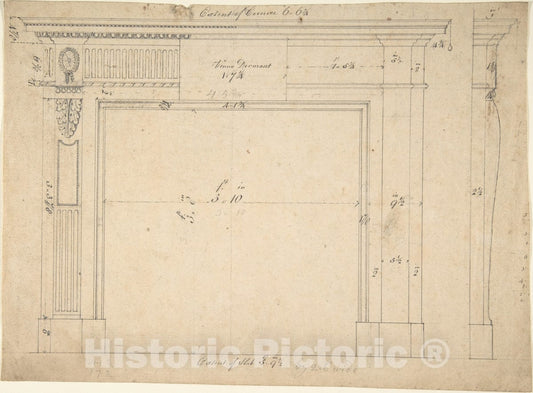Art Print : Sir William Chambers - Design for a Chimneypiece 5 : Vintage Wall Art
