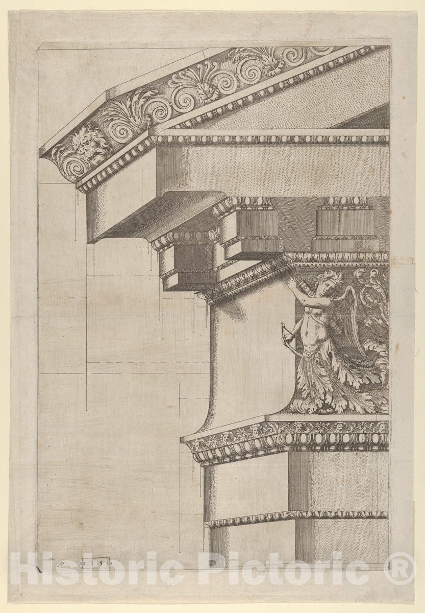 Art Print : Master AP - Temple of Serapis, Pediment and Cornice, Projection View : Vintage Wall Art