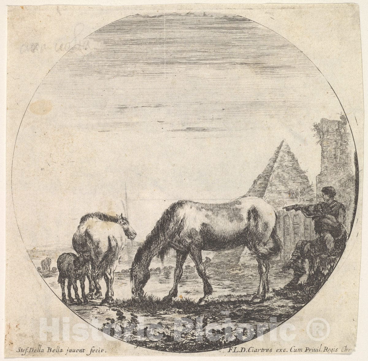 Art Print : Plate 11: The Pyramid of Caius Cestius - Artist: Stefano Della Bella - Created: c1643 : Vintage Wall Art