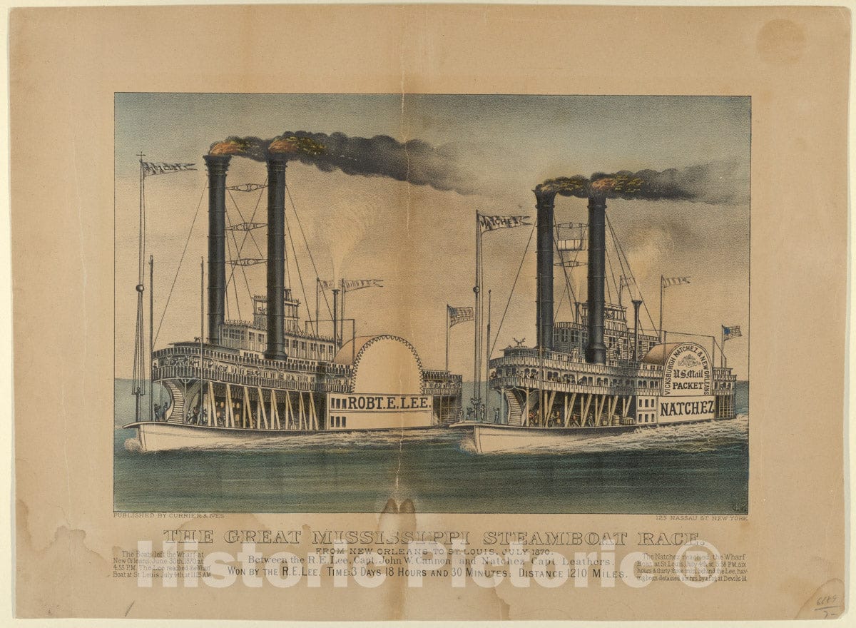 Art Print : The Great Mississippi Steamboat Race - Artist: Currier & Ives - Created: 1872–74 : Vintage Wall Art
