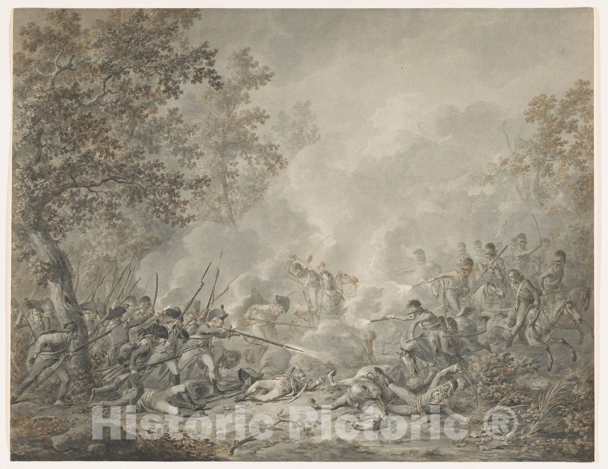 Art Print : Dirk Langendijk - A Battle Between Cavalrymen and Infantry : Vintage Wall Art