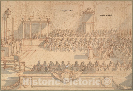Art Print : Sébastien Leclerc I - A Gathering in a Church : Vintage Wall Art