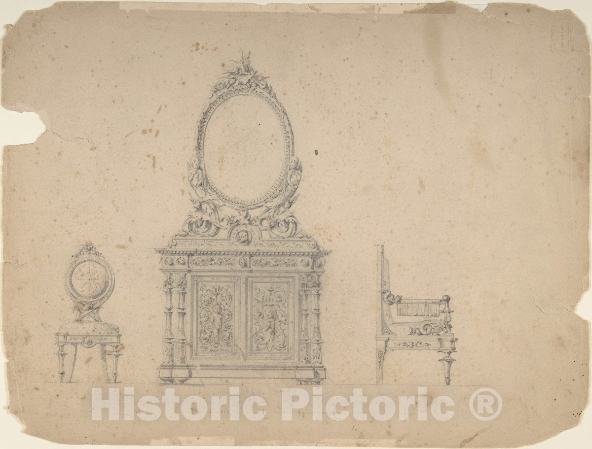 Art Print : Italian, 19th Century - Designs for Furniture 1 : Vintage Wall Art