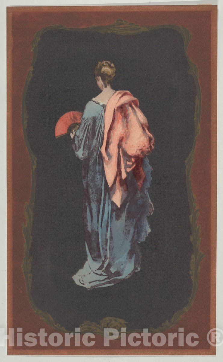 Art Print : in The Style of Théodore Roussel - Woman with a Fan Viewed from The Rear : Vintage Wall Art