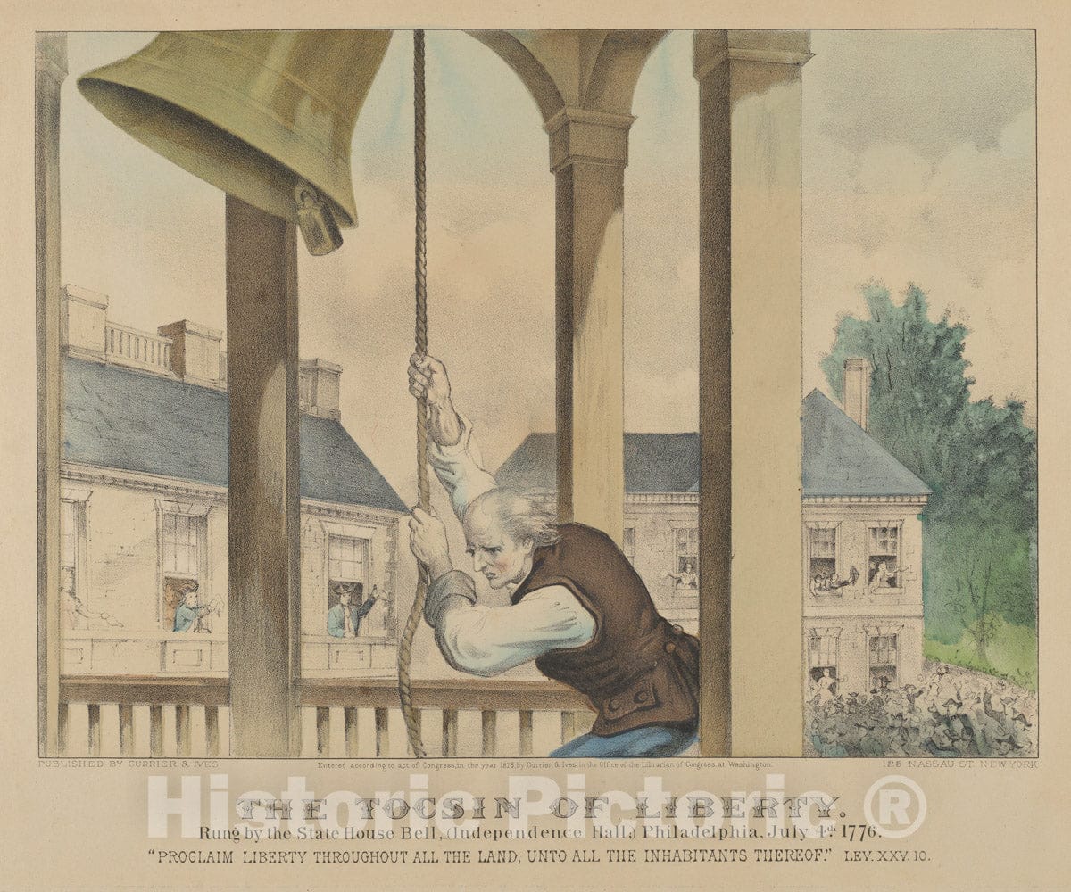 Art Print : The Tocsin of Liberty–Rung by The State House Bell, - Artist: Currier & Ives - Created: 1876 : Vintage Wall Art