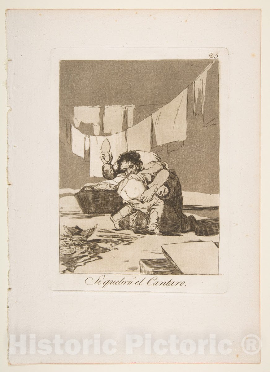 Art Print : Goya - Plate 25 from 'Los Caprichos': Yes, he Broke The Pot (Si querbó el Cantaro.) : Vintage Wall Art