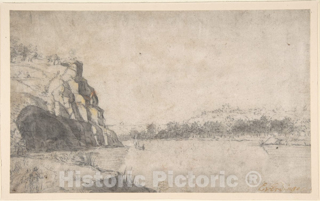 Art Print : Dutch, 17th Century - Landscape with River : Vintage Wall Art