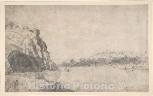 Art Print : Dutch, 17th Century - Landscape with River : Vintage Wall Art
