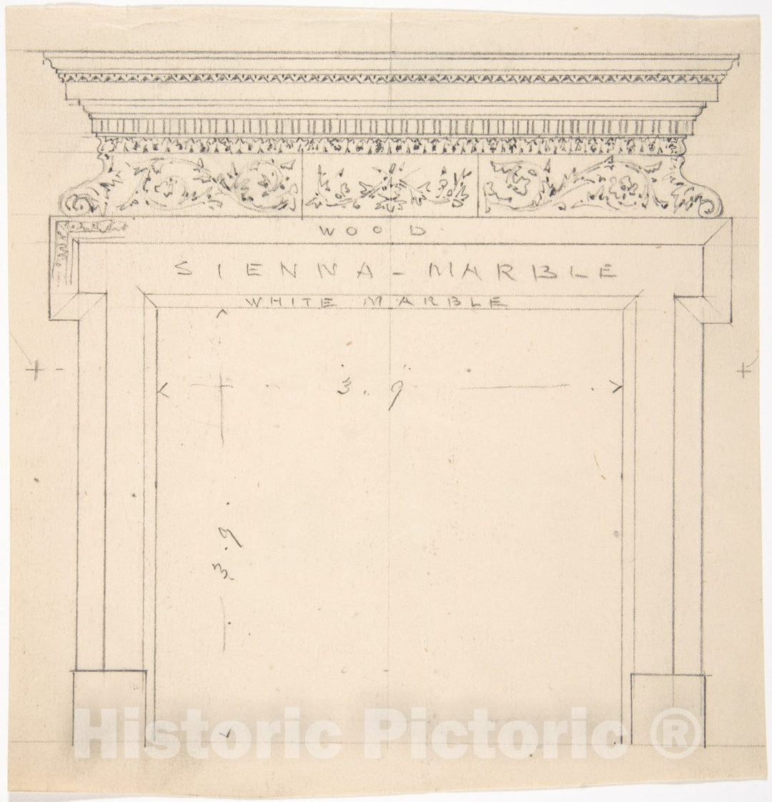 Art Print : British, 19th Century - Design for a Marble Fireplace : Vintage Wall Art