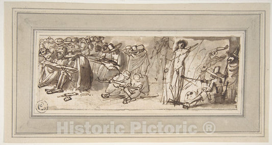 Art Print : Pier Francesco Mola - Artists Drawing and Painting in a Studio : Vintage Wall Art