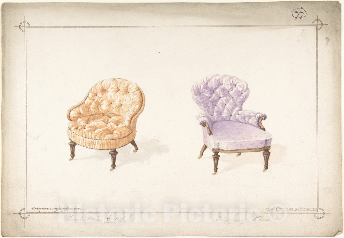 Art Print : Charles Hindley and Sons - Designs for Two Chairs - 439404 : Vintage Wall Art