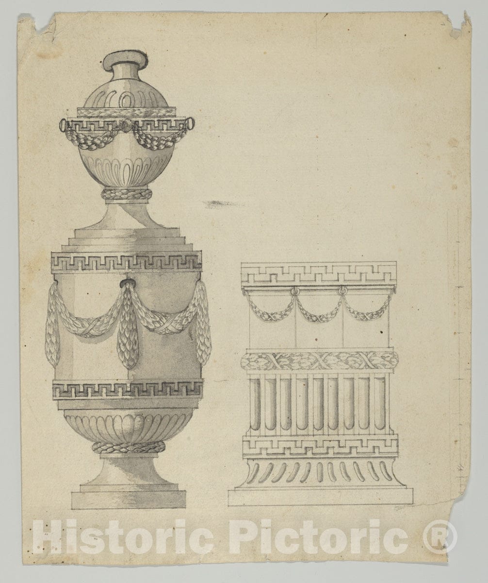 Art Print : German, 19th Century - Design for a Container and a Base : Vintage Wall Art