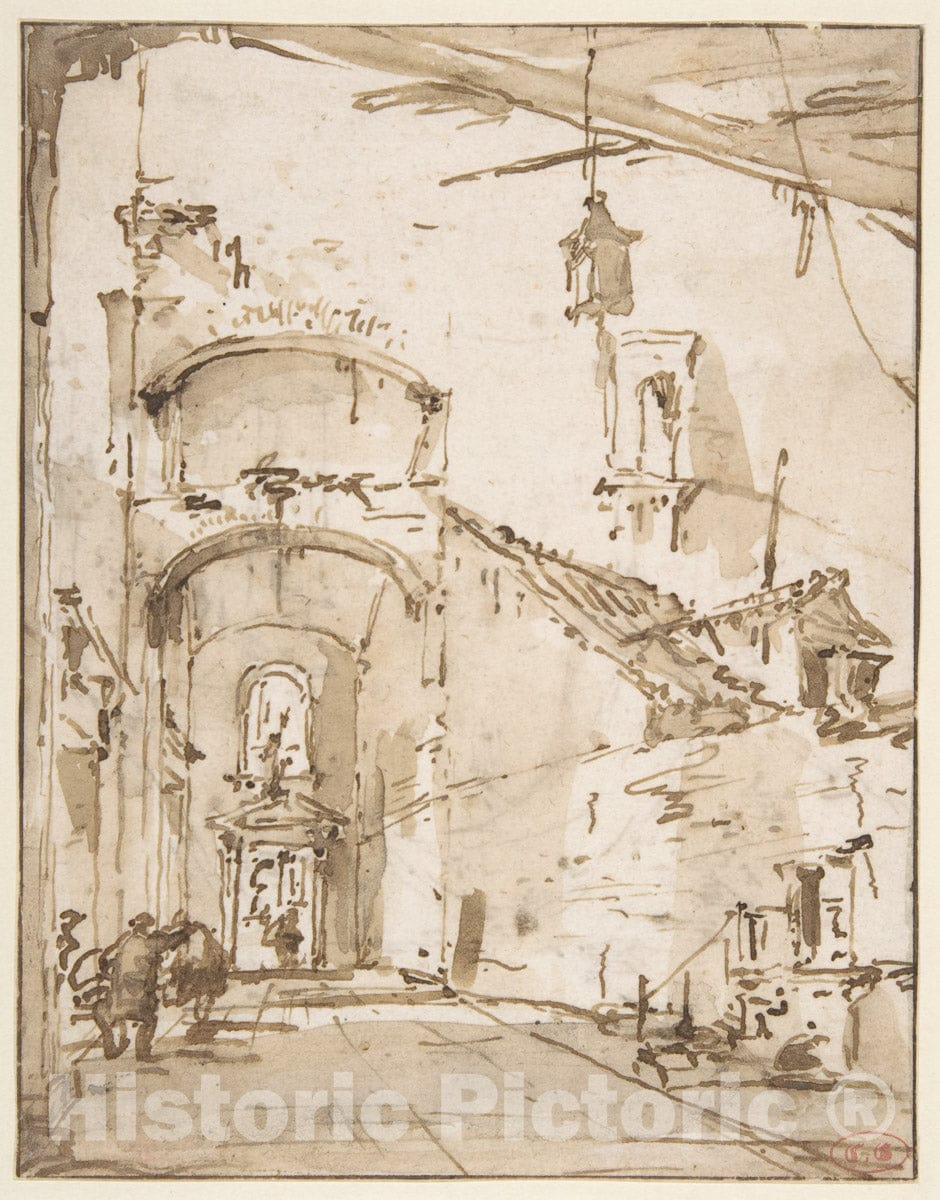 Art Print : Francesco Guardi - Architectural Capriccio: A Vaulted Passageway (Recto)
