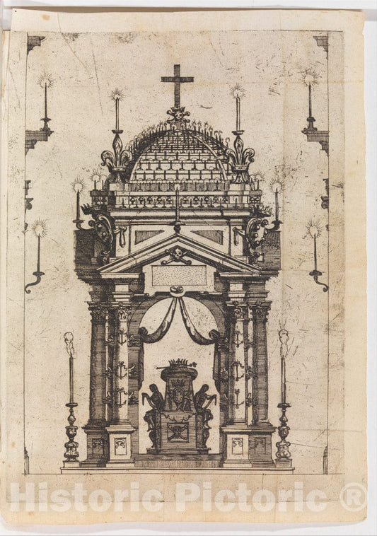 Art Print : Catafulque for Fernando I, Duke of Tuscany - Artist: Giacomo Mascardi - Created: 1609 : Vintage Wall Art
