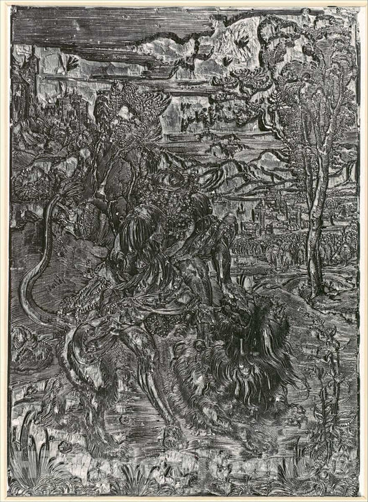 Art Print : Albrecht Dürer - Woodblock for Samson Rending The Lion : Vintage Wall Art