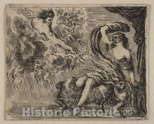 Art Print : Etched by Stefano Della Bella - Jupiter and Semele, from 'Game of Mythology' (Jeu de la Mythologie) : Vintage Wall Art
