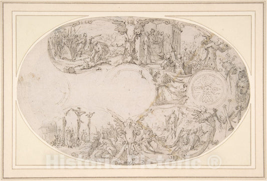Art Print : Paulus Willemsz. Van Vianen - Design for a Silver Vessel with Scenes from The Passion of Christ : Vintage Wall Art