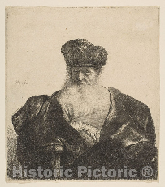 Art Print : Rembrandt (Rembrandt Van Rijn) - Old Man with Beard, Fur Cap, and Velvet Cloak 1 : Vintage Wall Art
