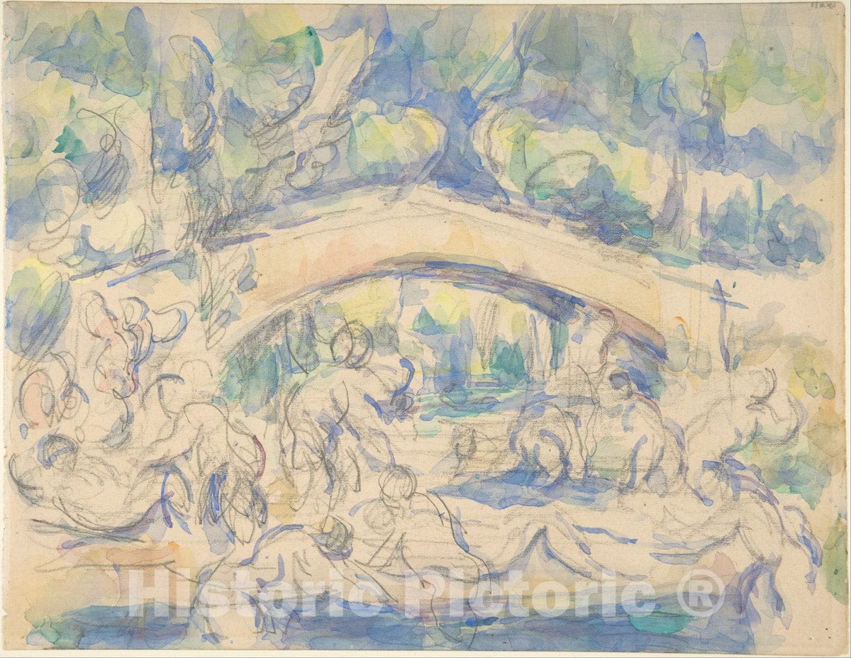 Art Print : Paul Cézanne - Bathers by a Bridge (Recto)