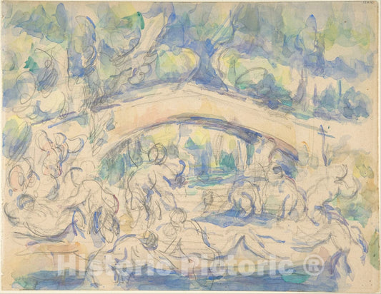 Art Print : Paul Cézanne - Bathers by a Bridge (Recto)