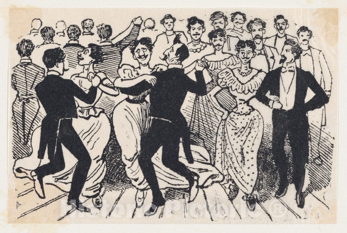 Art Print : A Dance with Men in Dresses paired with Men in Suits - Artist: Jose Guadalupe Posada - Created: 1901 : Vintage Wall Art