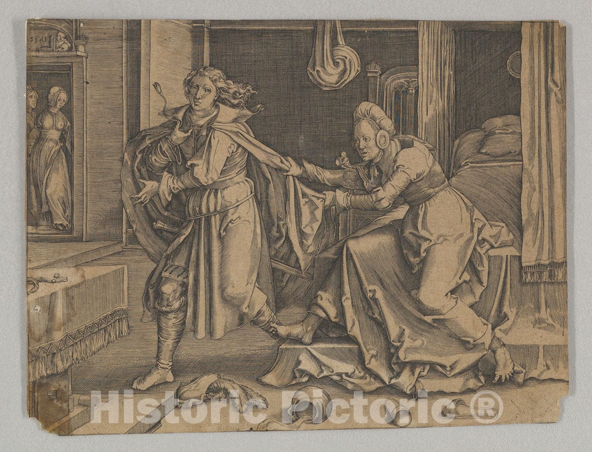 Art Print : Lucas Van Leyden - Joseph and Potiphar's Wife (Reverse Copy) : Vintage Wall Art