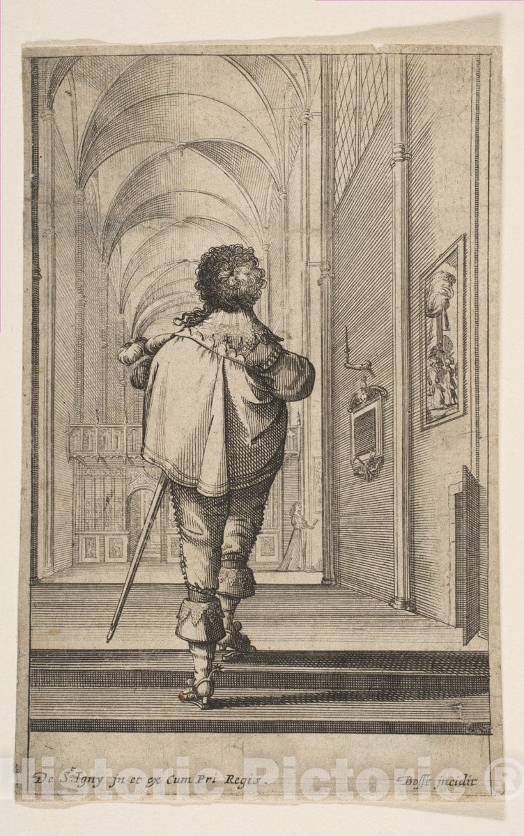 Art Print : Abraham Bosse - A Gentleman seen from Behind Walking into a Church : Vintage Wall Art