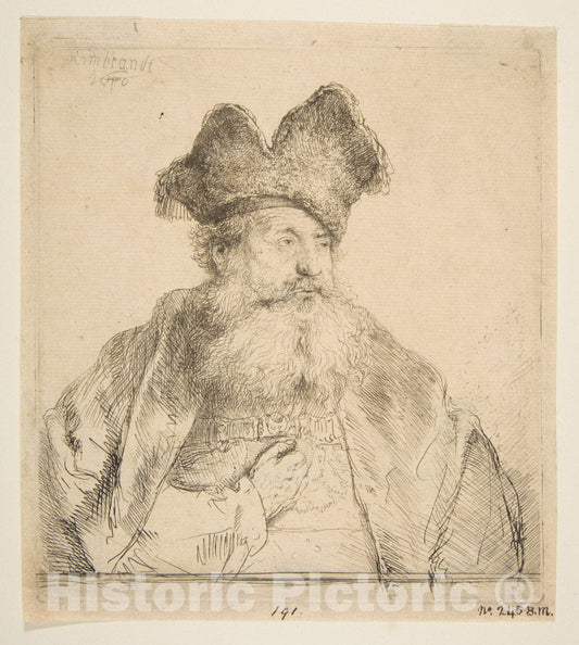 Art Print : Rembrandt (Rembrandt Van Rijn) - Old Man with a Divided Fur Cap : Vintage Wall Art