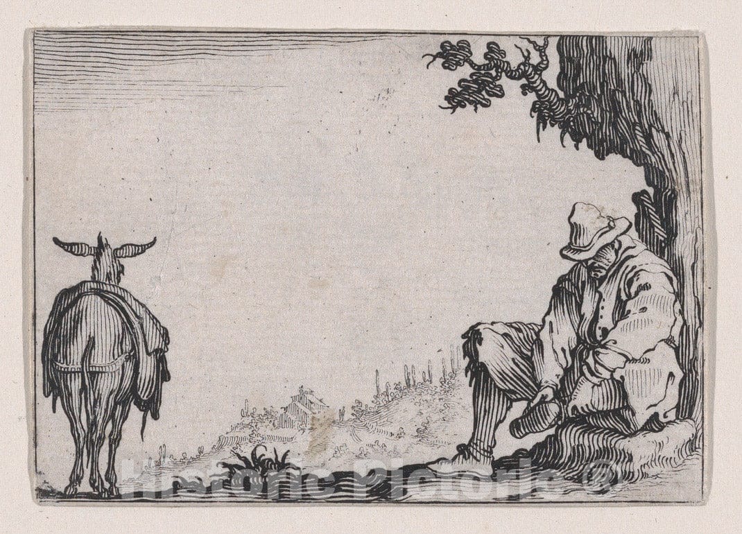 Art Print : Jacques Callot - Le Paysan se Déchaussant (The Peasant Removing his Shoes), from Les Caprices Series A, The Florence Set : Vintage Wall Art