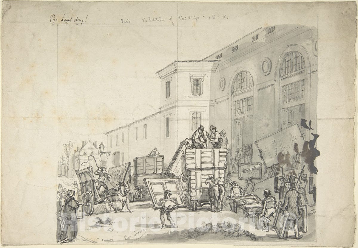 Art Print : Eyre Crowe - Delivery Entrance of Palais des Beaux Arts at The Exposition Universelle of 1855 : Vintage Wall Art