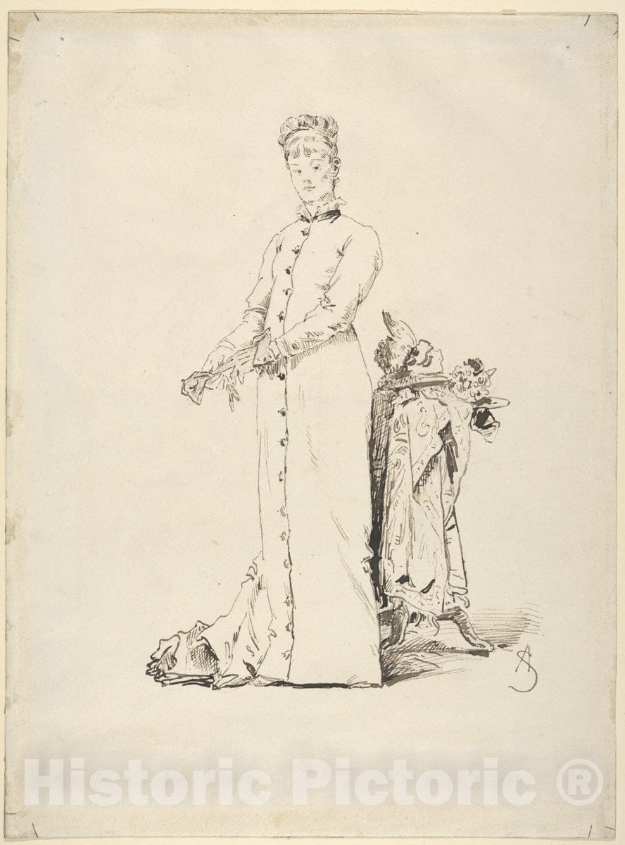 Art Print : Alfred Stevens - A Standing Young Lady Taking Off Her Gloves : Vintage Wall Art