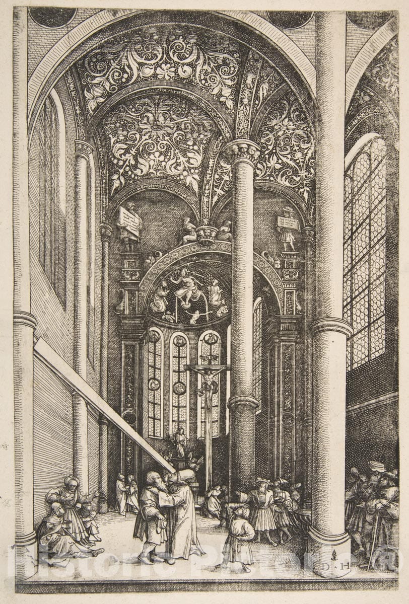 Art Print : Daniel Hopfer - Interior of The Church of Saint Katherine’s with The Parable of The Mote and The Beam : Vintage Wall Art