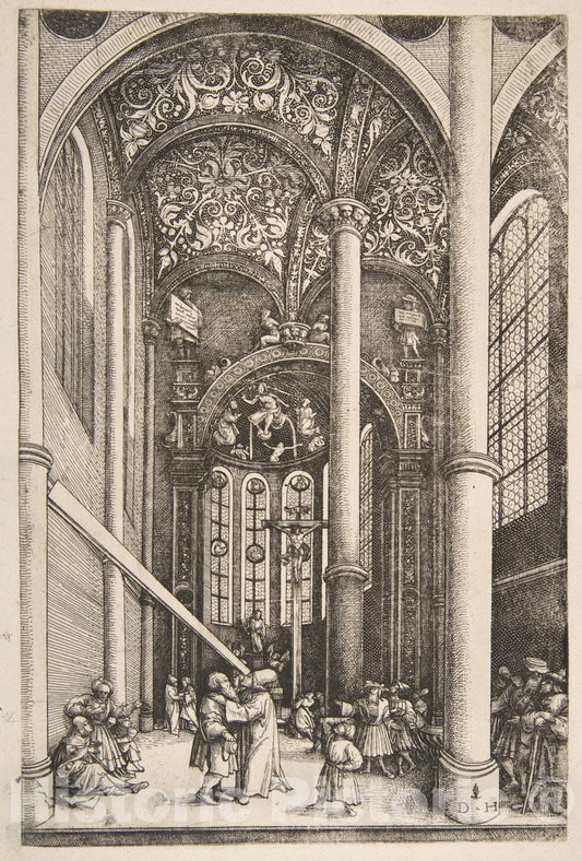 Art Print : Daniel Hopfer - Interior of The Church of Saint Katherine’s with The Parable of The Mote and The Beam : Vintage Wall Art