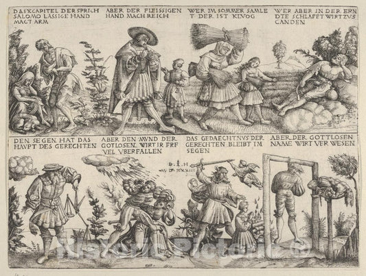 Art Print : Daniel Hopfer - Illustrations to Proverbs 10: 4-7 : Vintage Wall Art