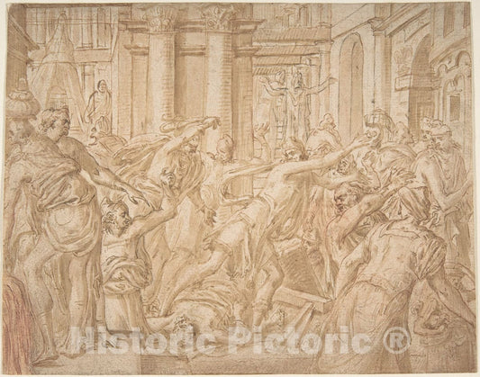 Art Print : Frans Floris I - Christ Driving The Money Changers from The Temple : Vintage Wall Art
