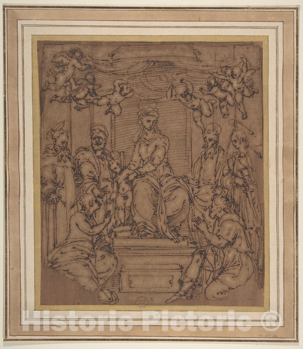Art Print : Virgin and Child Enthroned with Saint Anthony Abbot - Artist: Perino del Vaga (Pietro Buonaccorsi) - Created: 1522–23 : Vintage Wall Art